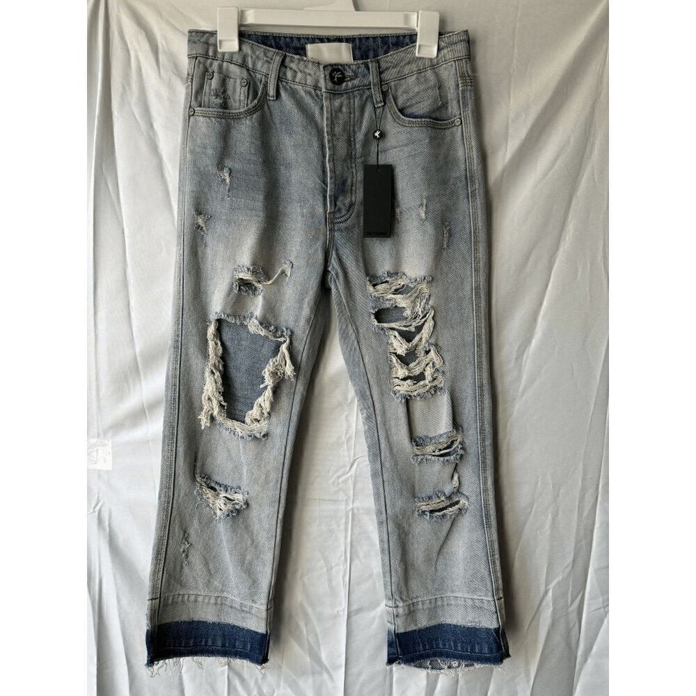 One Teaspoon Hooligans Low Waist Relaxed Fit Cropped Destressed Jeans Size 24